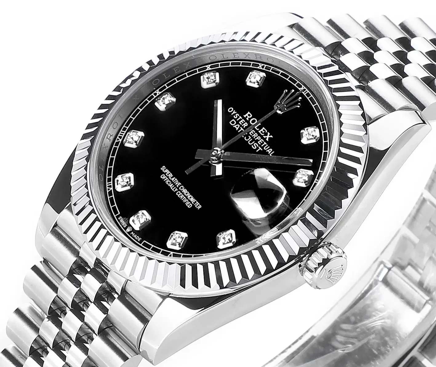 Rolex Datejust 41mm Watch - Silver with Black Dial, Diamond Markers &amp; VSF Super Clone Quality
