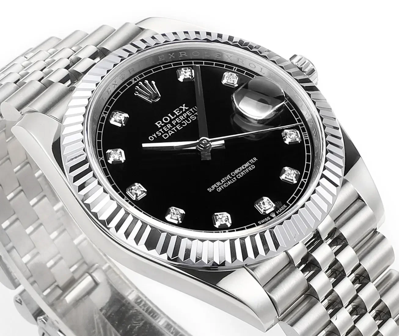 Rolex Datejust 41mm Watch - Silver with Black Dial, Diamond Markers &amp; VSF Super Clone Quality