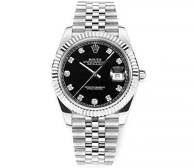 Rolex Datejust 41mm Watch - Silver with Black Dial, Diamond Markers &amp; VSF Super Clone Quality