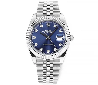 Rolex Datejust 41mm Watch - Silver with Blue Dial, Diamond Markers &amp; VSF Super Clone Quality