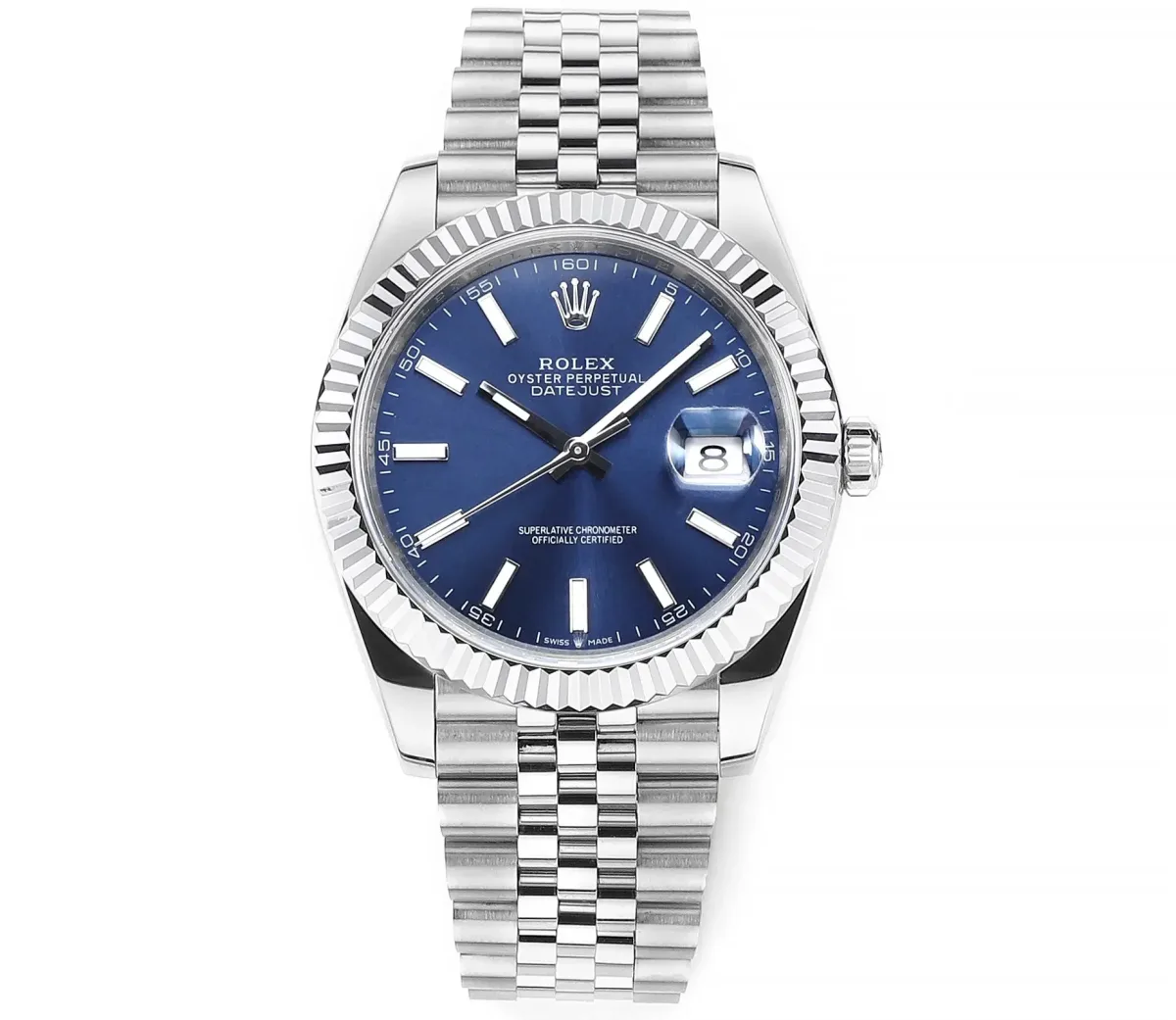 Rolex Datejust 41mm Watch - Silver with Blue Dial, Fluted Bezel, Super Clone VSF Rolex