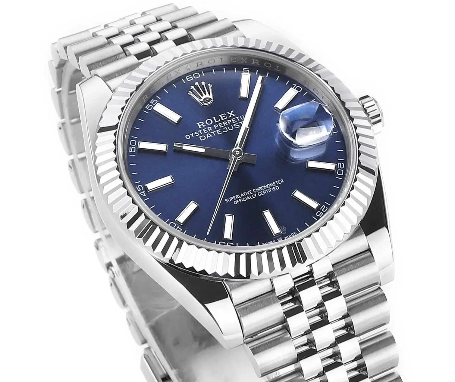 Rolex Datejust 41mm Watch - Silver with Blue Dial, Fluted Bezel, Super Clone VSF Rolex