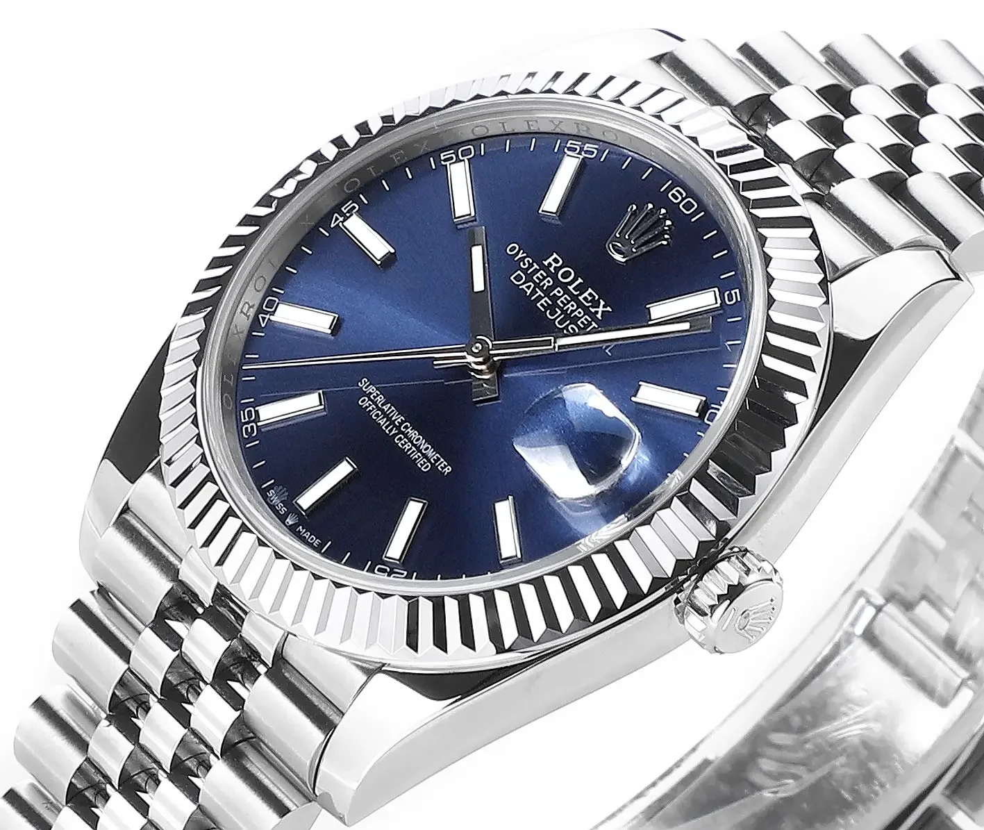 Rolex Datejust 41mm Watch - Silver with Blue Dial, Fluted Bezel, Super Clone VSF Rolex
