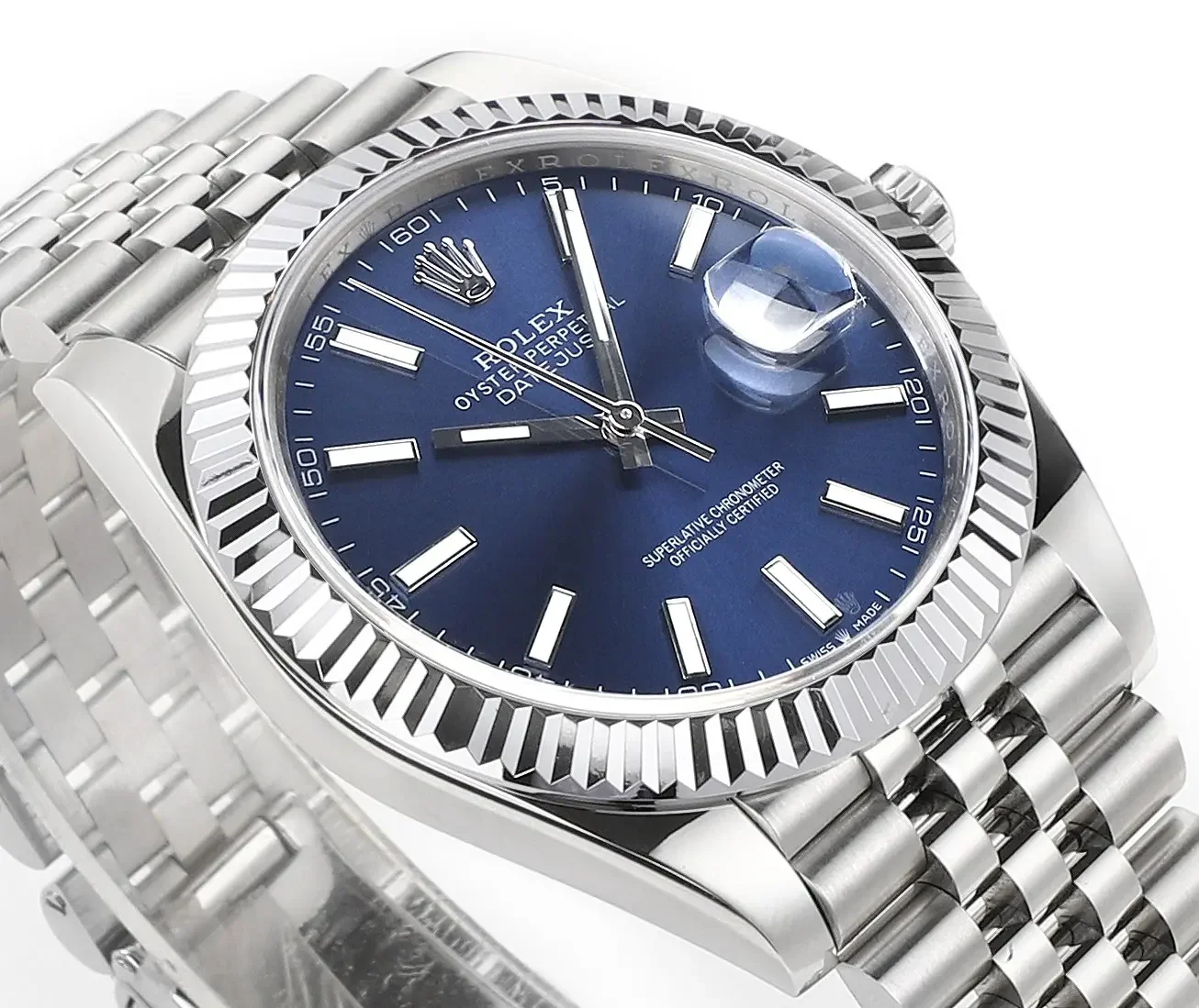 Rolex Datejust 41mm Watch - Silver with Blue Dial, Fluted Bezel, Super Clone VSF Rolex
