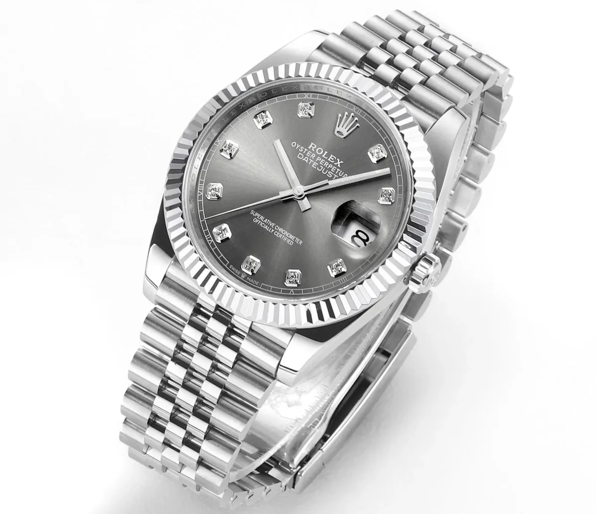 VS Factory Rolex Datejust 41mm Watch - Silver Dial, Diamond Markers, Stainless Steel Jubilee Bracelet, Super Clone VSF Rolex