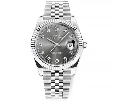 VS Factory Rolex Datejust 41mm Watch - Silver Dial, Diamond Markers, Stainless Steel Jubilee Bracelet, Super Clone VSF Rolex