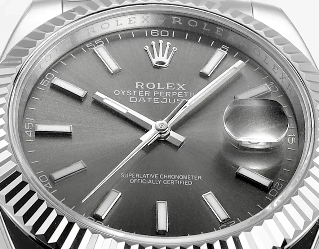 Rolex Datejust 41mm Watch - Silver Fluted Bezel, Grey Dial, Stainless Steel Bracelet, Super Clone VSF Rolex