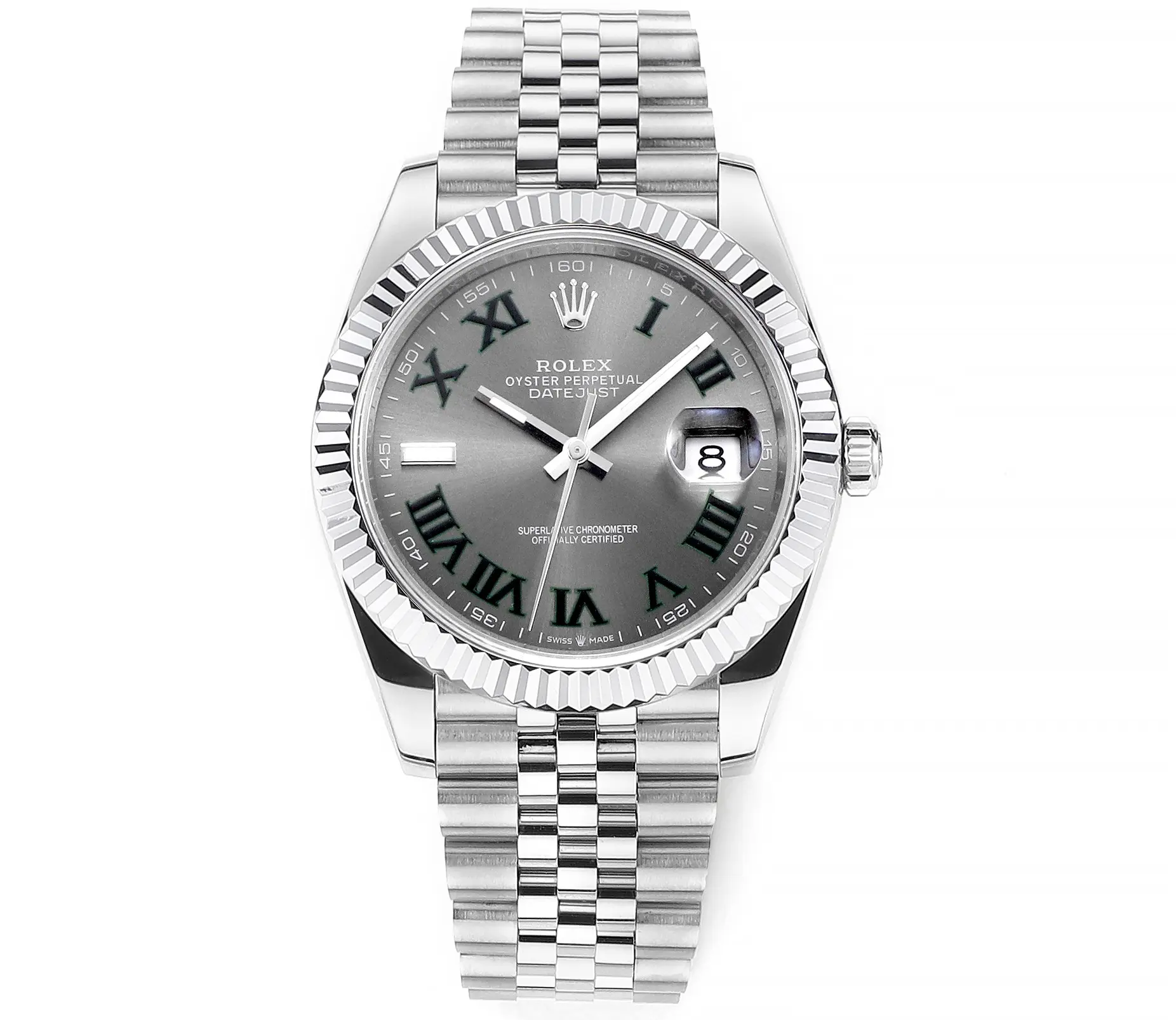 VS Factory Rolex Datejust 41mm Watch - Silver with Grey Dial, Fluted Bezel, Super Clone VSF Watch