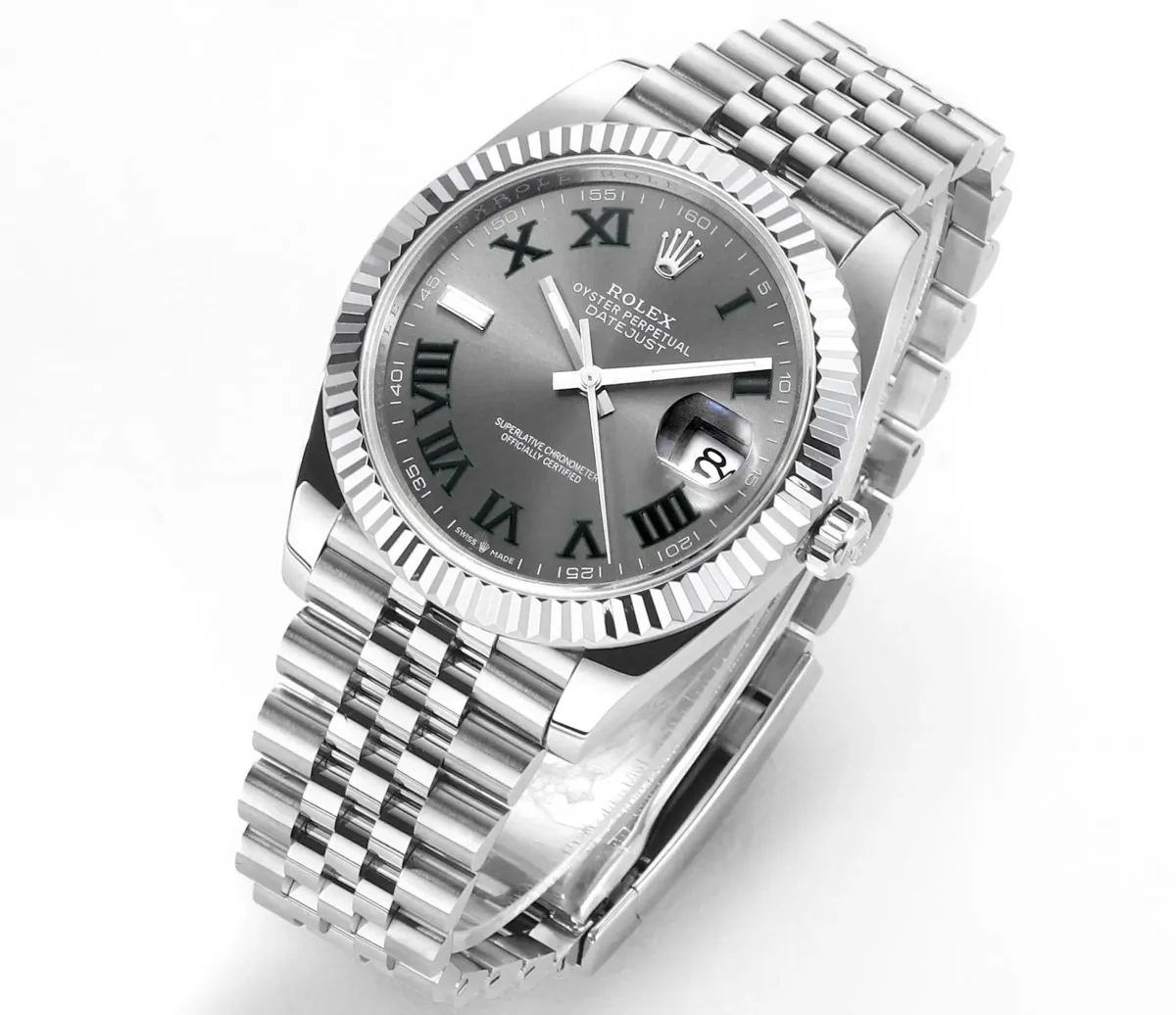 VS Factory Rolex Datejust 41mm Watch - Silver with Grey Dial, Fluted Bezel, Super Clone VSF Watch