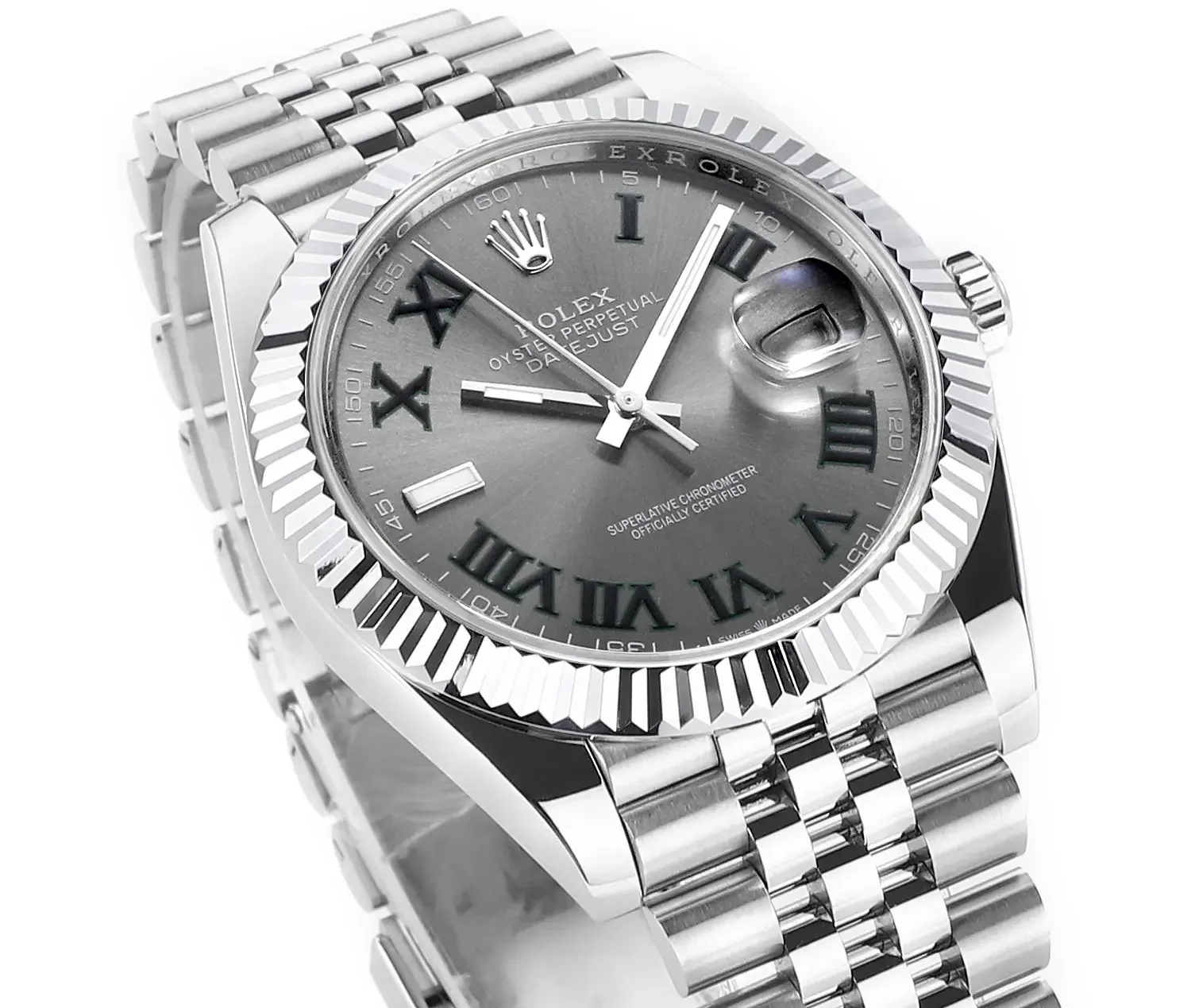 VS Factory Rolex Datejust 41mm Watch - Silver with Grey Dial, Fluted Bezel, Super Clone VSF Watch