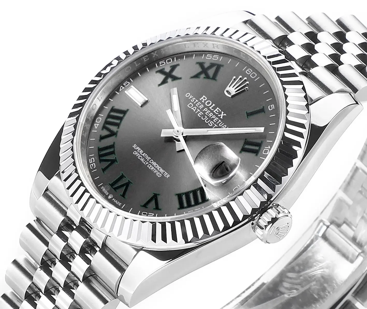 VS Factory Rolex Datejust 41mm Watch - Silver with Grey Dial, Fluted Bezel, Super Clone VSF Watch