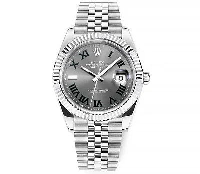 VS Factory Rolex Datejust 41mm Watch - Silver with Grey Dial, Fluted Bezel, Super Clone VSF Watch