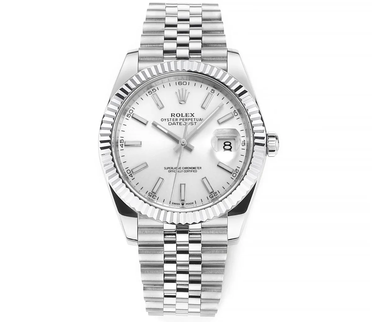 Rolex Datejust 41mm Silver Fluted Bezel Stainless Steel VSF Super Clone Watch