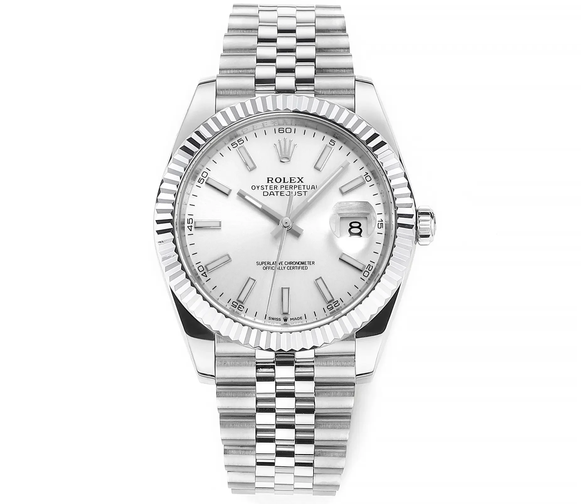 Rolex Datejust 41mm Silver Fluted Bezel Stainless Steel VSF Super Clone Watch