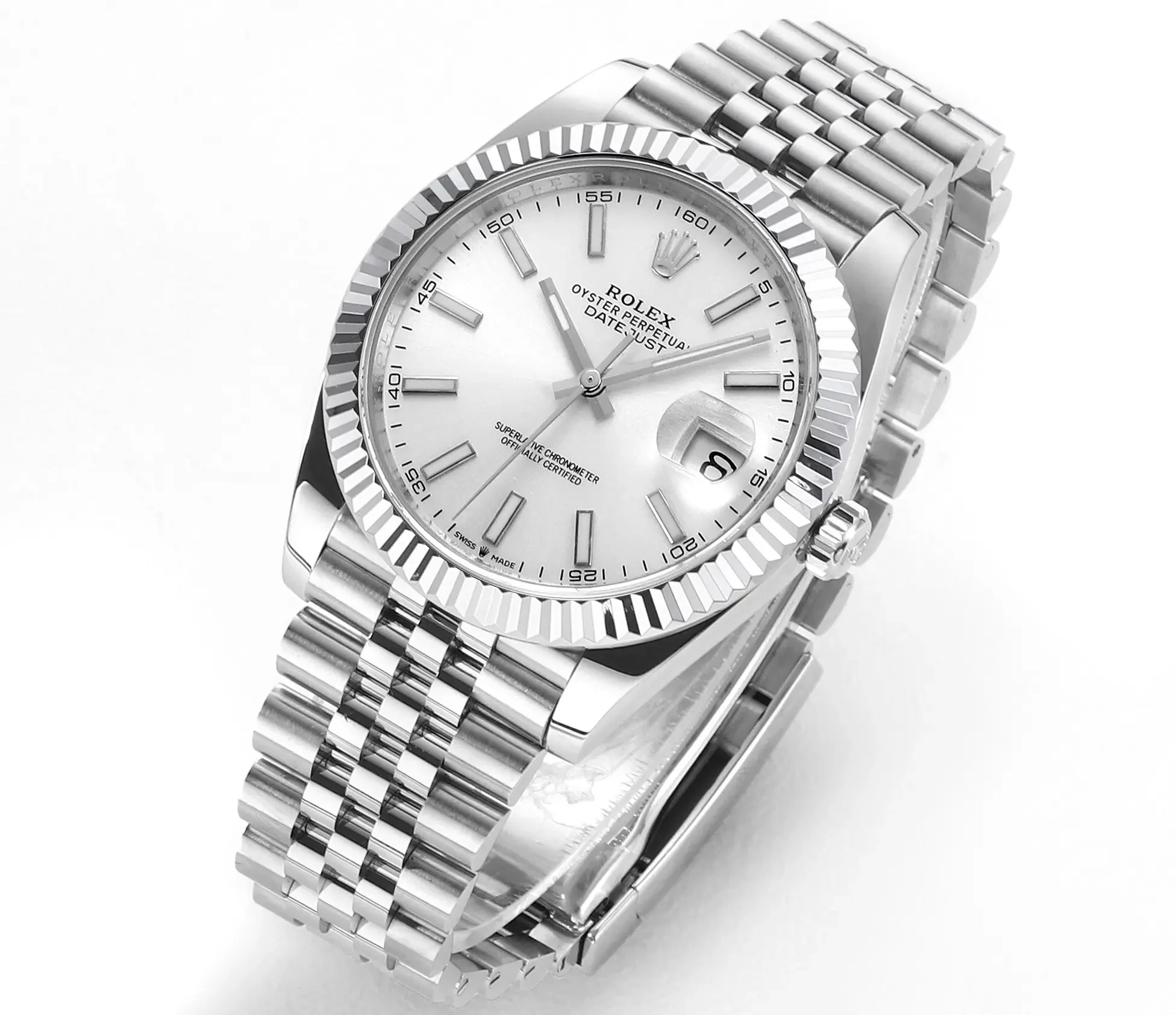 Rolex Datejust 41mm Silver Fluted Bezel Stainless Steel VSF Super Clone Watch