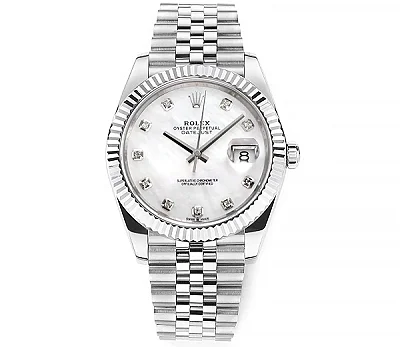 Rolex Datejust 41mm Silver Stainless Steel Watch with Diamond Dial, Fluted Bezel, and VSF Super Clone Quality
