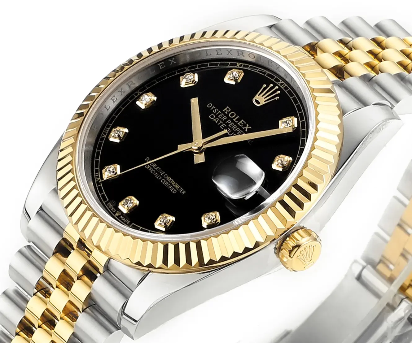 Rolex Datejust 41mm Watch - Two-Tone Steel and Gold with Black Diamond Dial - Super Clone