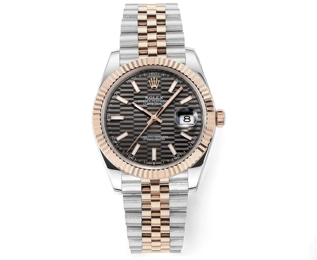 Rolex Datejust 41mm Watch - Two-Tone Steel and Rose Gold with Fluted Bezel - Super Clone