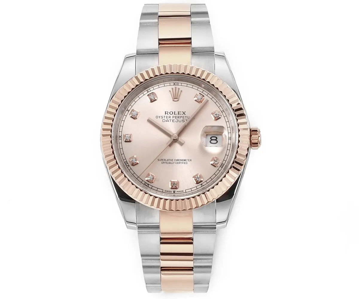 Rolex Datejust 41mm Two-Tone Rose Gold and Stainless Steel Watch with Diamond Dial - Super Clone