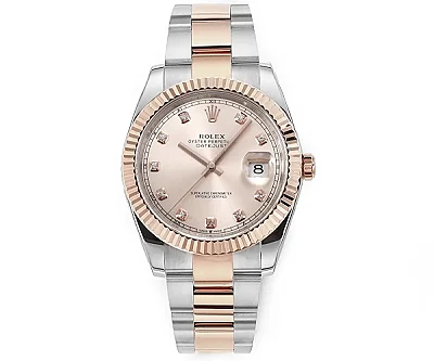 Rolex Datejust 41mm Two-Tone Rose Gold and Stainless Steel Watch with Diamond Dial - Super Clone