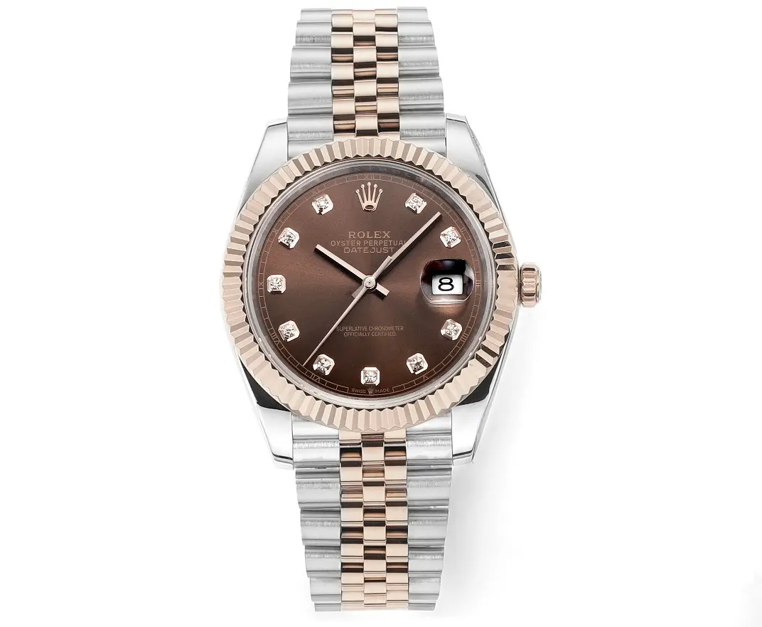 Rolex Datejust 41mm Watch - Brown Dial, Two-Tone Steel and Rose Gold, Fluted Bezel, Super Clone