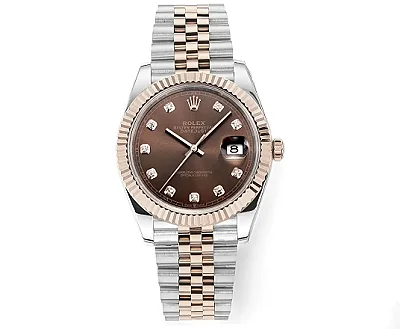 Rolex Datejust 41mm Watch - Brown Dial, Two-Tone Steel and Rose Gold, Fluted Bezel, Super Clone
