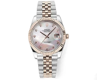 Rolex Datejust 41mm Watch - Two-Tone Stainless Steel and Rose Gold with Pink Dial, Diamond Markers, and Super Clone Quality