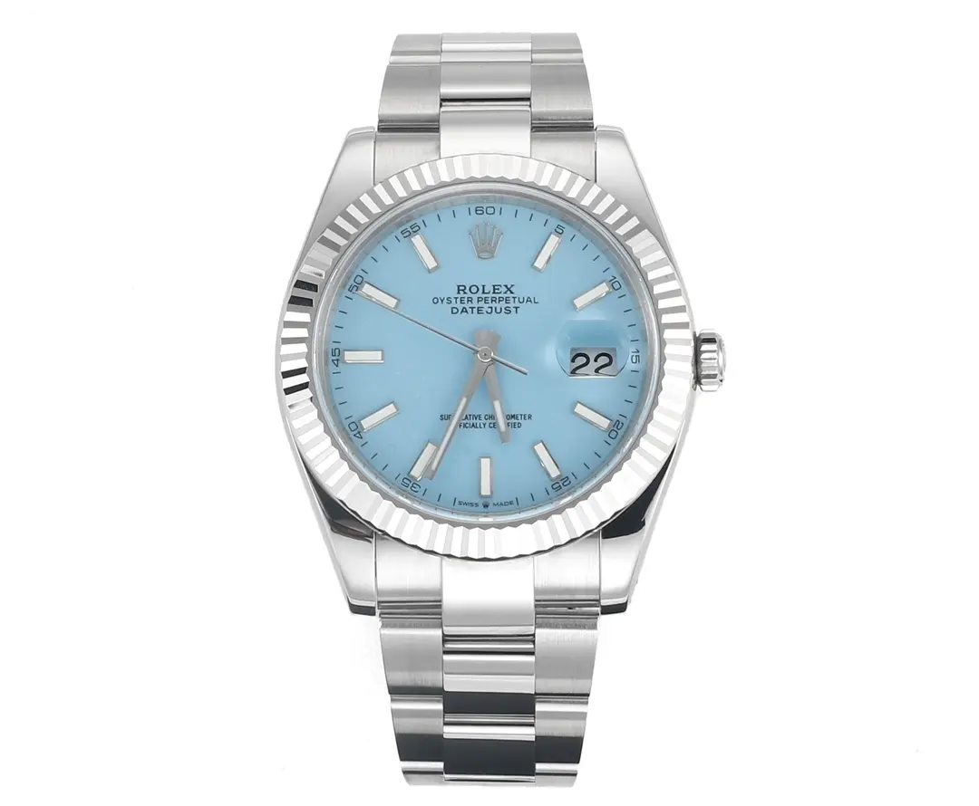 Rolex Datejust with 3235 Movement - Silver Stainless Steel, Ice Blue Dial, Fluted Bezel, Super Clone