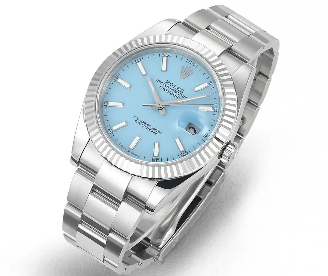 Rolex Datejust with 3235 Movement - Silver Stainless Steel, Ice Blue Dial, Fluted Bezel, Super Clone
