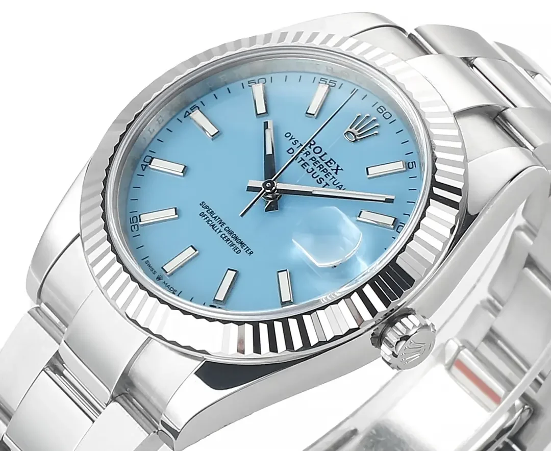 Rolex Datejust with 3235 Movement - Silver Stainless Steel, Ice Blue Dial, Fluted Bezel, Super Clone