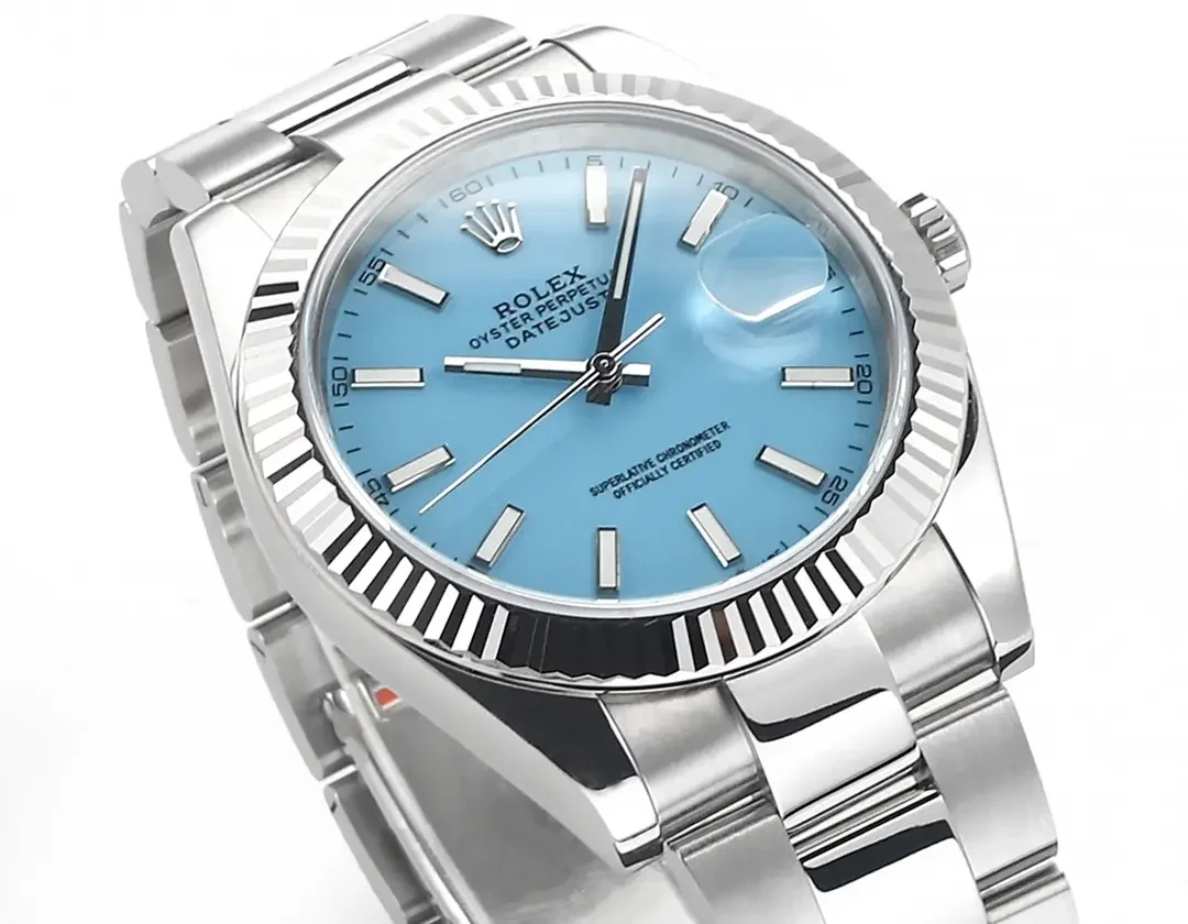Rolex Datejust with 3235 Movement - Silver Stainless Steel, Ice Blue Dial, Fluted Bezel, Super Clone