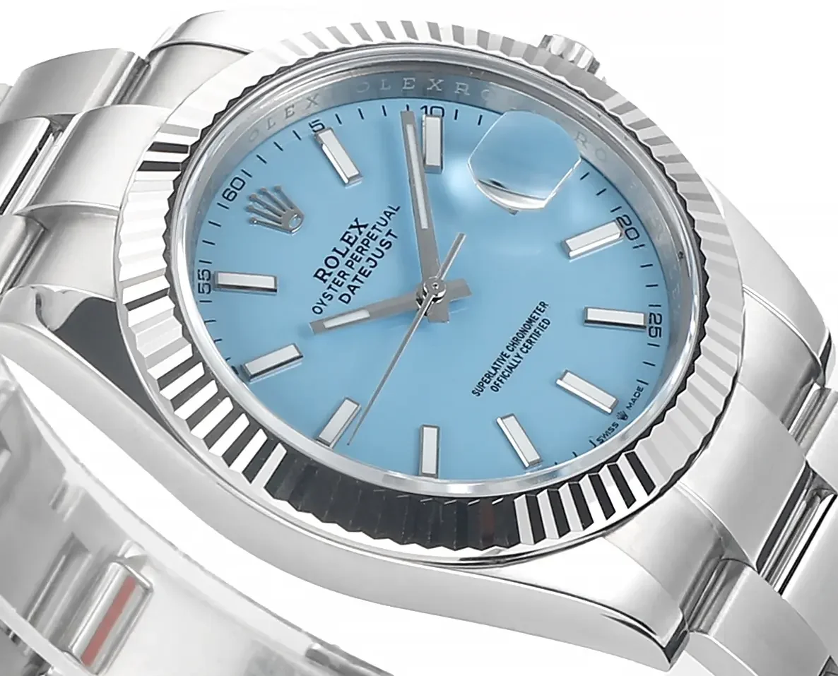Rolex Datejust with 3235 Movement - Silver Stainless Steel, Ice Blue Dial, Fluted Bezel, Super Clone