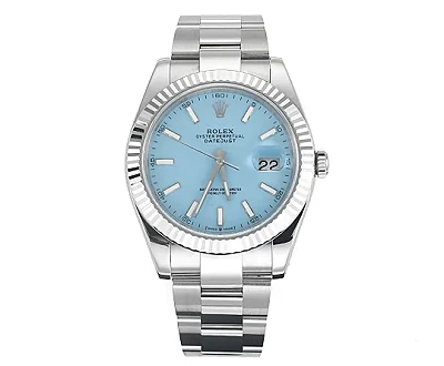 Rolex Datejust with 3235 Movement - Silver Stainless Steel, Ice Blue Dial, Fluted Bezel, Super Clone
