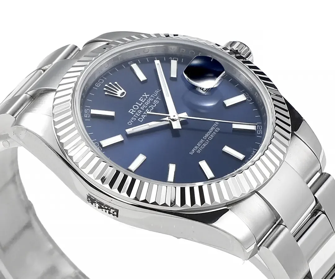 Rolex Datejust 41mm Blue Dial Stainless Steel Fluted Bezel Super Clone  with 3235 Movement