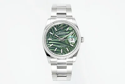 VS Factory Rolex Datejust 36mm Green Palm Leaf Motif Dial Stainless Steel Oyster Bracelet Watch