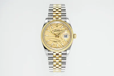 VS Factory Rolex Datejust 36mm Yellow Gold and Stainless Steel Champagne Palm Motif Watch