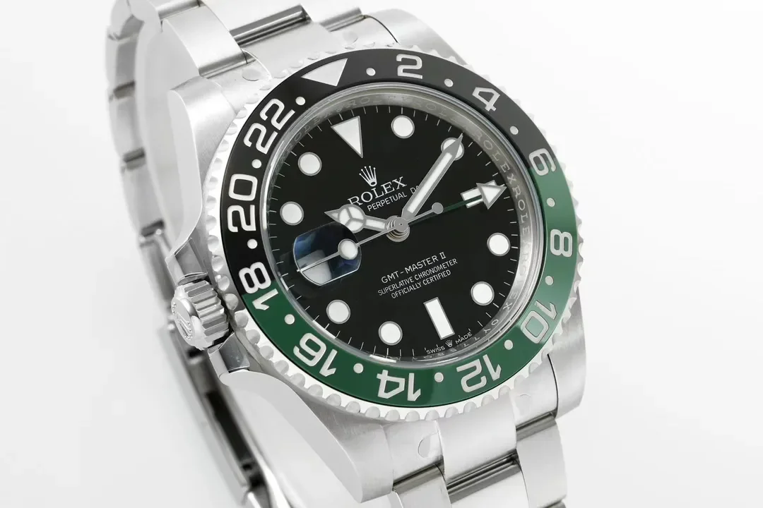 VS Factory Super Clone Rolex GMT-Master II 40mm Stainless Steel Super Clone Watch with Green and Black Ceramic Bezel, Black