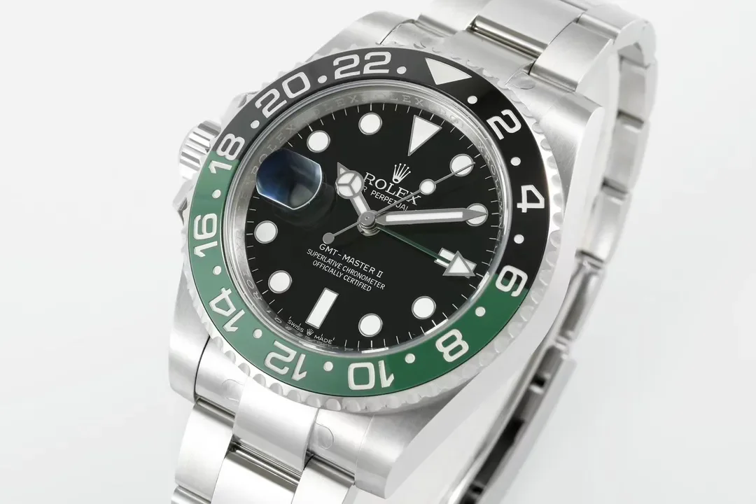 VS Factory Super Clone Rolex GMT-Master II 40mm Stainless Steel Super Clone Watch with Green and Black Ceramic Bezel, Black