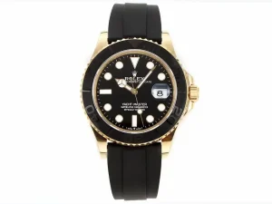 VS Factory Rolex Yacht-Master 42mm Yellow Gold Black Dial Oysterflex Rubber Strap Luxury Men's Watch