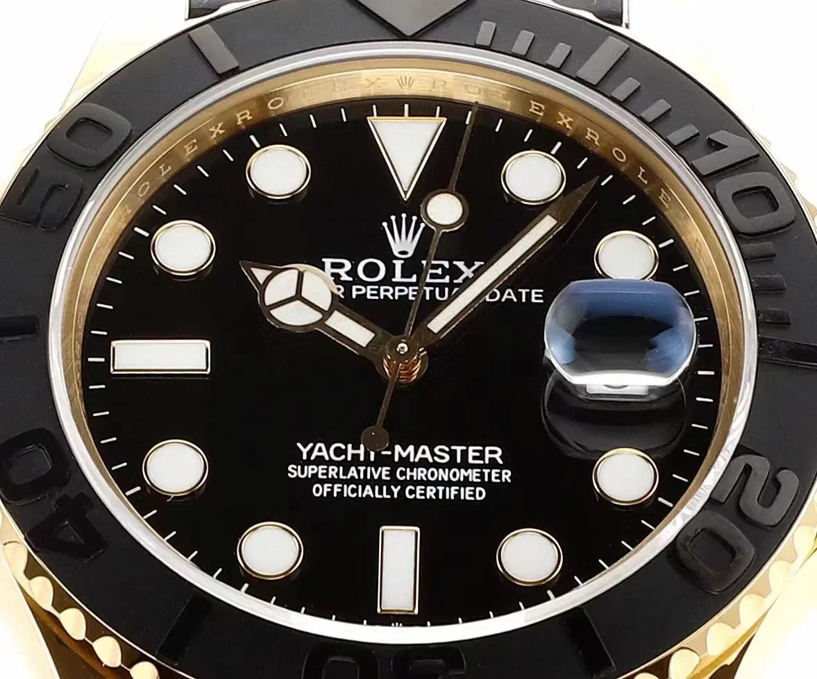 VS Factory Rolex Yacht-Master 42mm Yellow Gold Black Dial Oysterflex Rubber Strap Luxury Men's Watch
