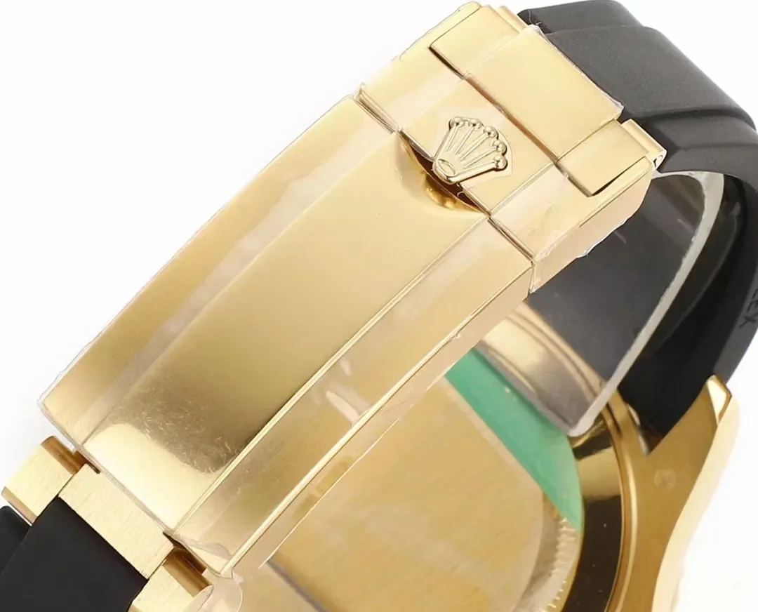 VS Factory Rolex Yacht-Master 42mm Yellow Gold Black Dial Oysterflex Rubber Strap Luxury Men's Watch