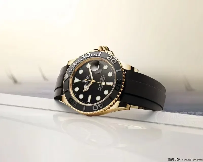 VS Factory Rolex Yacht-Master 42mm Yellow Gold Black Dial Oysterflex Rubber Strap Luxury Men's Watch