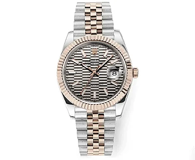 AR Factory Rolex Datejust 41mm Two-Tone Rose Gold and Stainless Steel Automatic Watch with Grey Guilloche Dial, Fluted Bezel, and Jubilee Bracelet