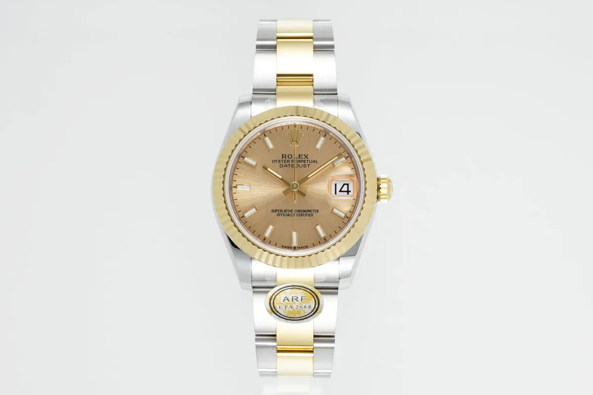 AR Factory Rolex Lady-Datejust 31mm Two-Tone Yellow Gold and Steel Champagne Dial Fluted Bezel Oyster Bracelet Luxury Watch