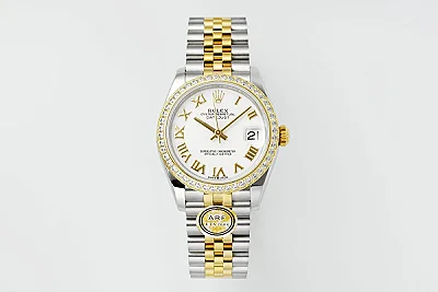 AR Factory Rolex Datejust 31mm White Roman Dial Diamond Bezel Two-Tone Yellow Gold &amp; Steel Jubilee Bracelet Ladies Watch