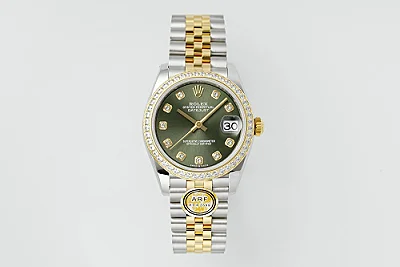 AR Factory Rolex Datejust 31mm Olive Green Dial Diamond Bezel Two-Tone Gold &amp; Steel Jubilee Bracelet Ladies Watch