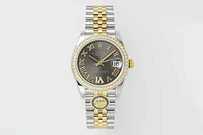 AR Factory Rolex Lady-Datejust 31mm Slate Grey Roman Numeral Dial Diamond Bezel Two-Tone Steel and Yellow Gold Jubilee Bracelet Watch