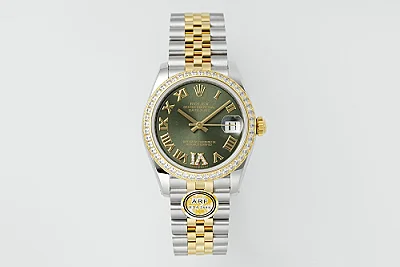 AR Factory Rolex Datejust 31mm Olive Green Roman Numeral Dial Diamond Bezel Two-Tone Yellow Gold &amp; Stainless Steel Jubilee Bracelet Ladies Watch