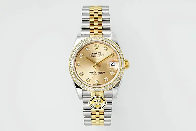 AR Factory Rolex Datejust 31mm Champagne Dial Diamond Bezel Two-Tone Yellow Gold &amp; Stainless Steel Jubilee Bracelet Women's Watch