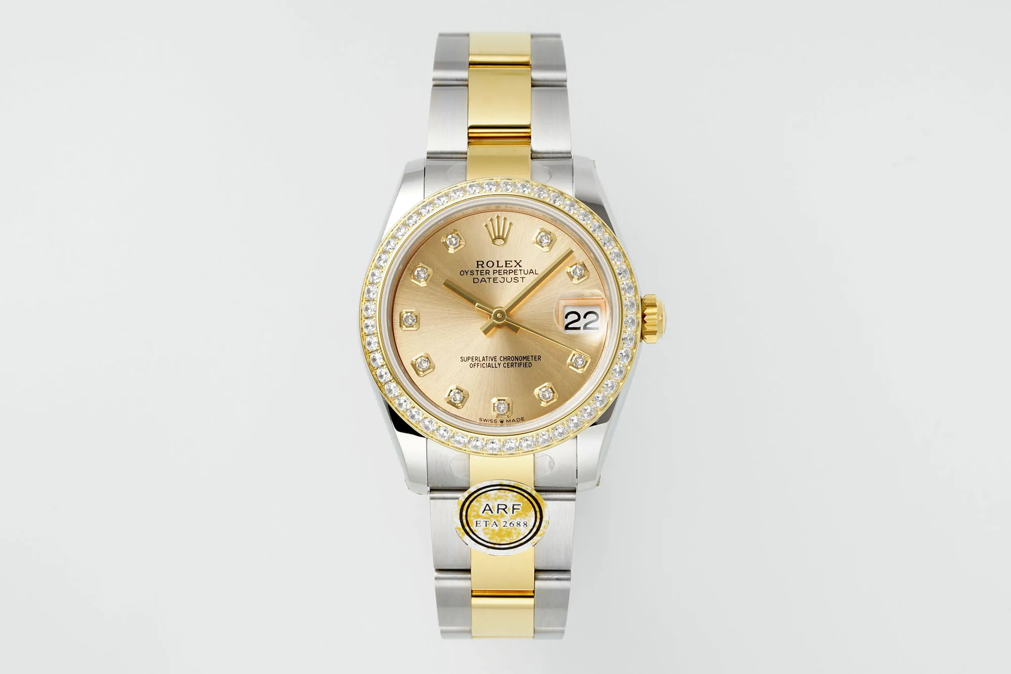 AR Factory Rolex Datejust 31mm Two-Tone Yellow Gold &amp; Stainless Steel Champagne Diamond Dial Ladies Watch